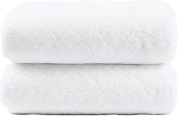 JML Microfiber Bath Towels Set of 2, 30 in x 60 in, Oversized, Ultra Soft, Super Absorbent, Fast Drying, No Fading Large Bathroom Towel Set for Sport, Travel, Fitness, SPA,Yoga (Coral Fleece - White)