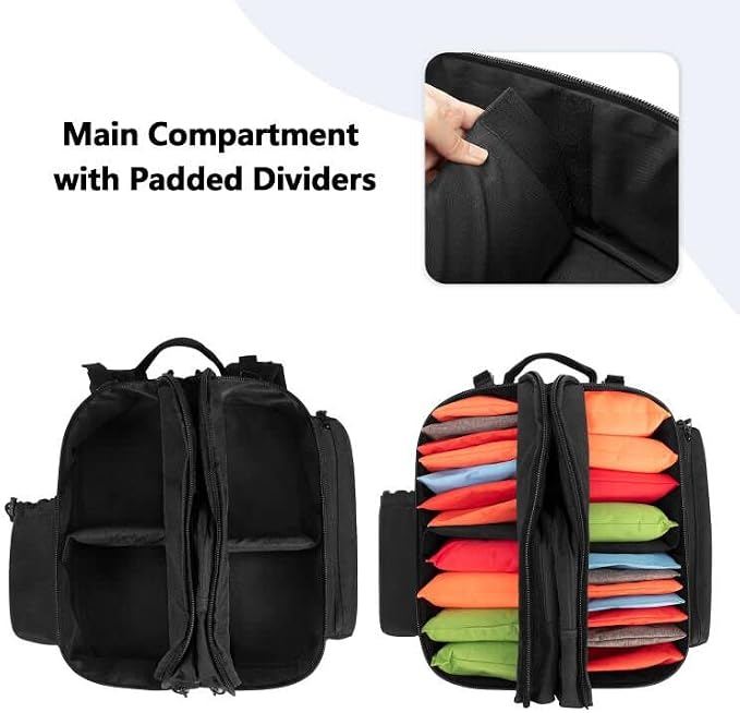 DSLEAF Cornhole Backpack Holds 16-24 Cornhole Bags, Cornhole Patch Bag with Padded Shoulder Straps and Extra Pockets for Tossing Games (Patent Design)