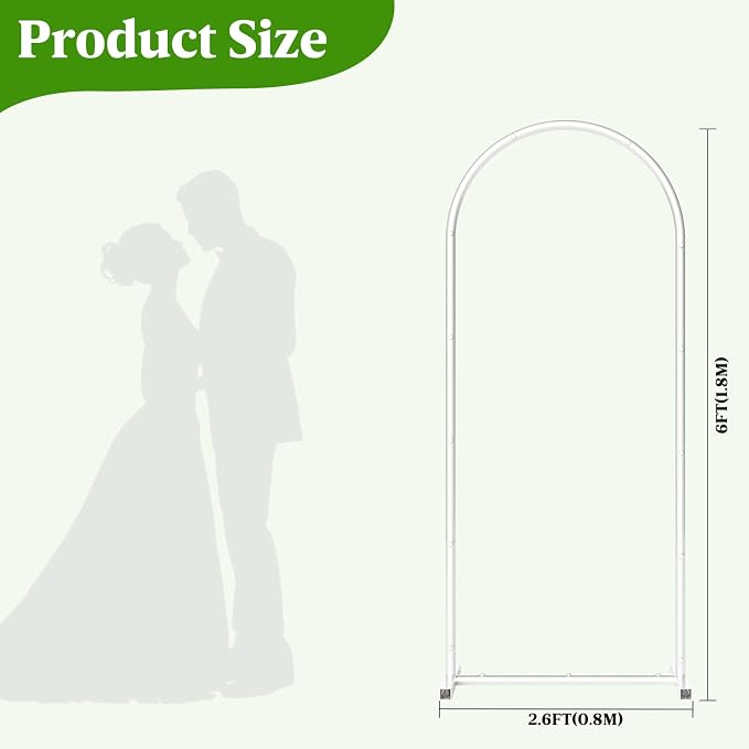 6FT Metal Wedding Arch Backdrop Stand,Stable Wedding Arch Frame for Wedding Ceremony Birthday Party Baby Shower Graduation Anniversary Floral Decoration,White