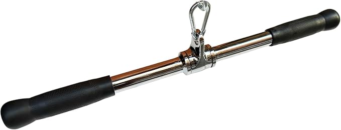 Lat Cable Machine Attachment Curl Pulldown Barbell Revolving Bar, Multi-Exerciser Cable Attachment, Solid Steel Tricep Press Down Bar with Rubber Handgrips & Revolving Hanger