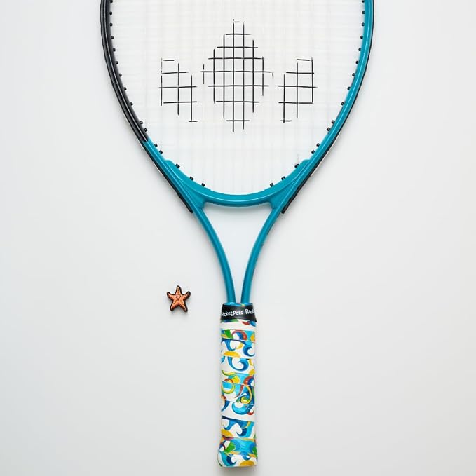 Racket Pets Kids Tennis Racket Dampener & Matching Overgrip Tape, Performance Shock Absorbing Dampener for Tennis Racket & Fun Animal Print Tennis Wrap Grip Tape