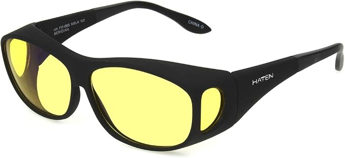 Dioptics Haven Meridian Fits Over Sunglasses Polarized Rectangular, Black/Night Driver Lens, 57 mm