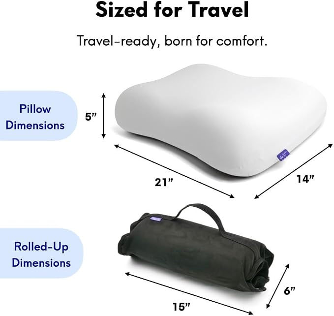 Cushion Lab Travel Deep Sleep Pillow – Compact Memory Foam Neck Pillow for Sleeping, Portable Pillow for Hotels, Camping, Side & Back Sleepers, On-the-Go – Black