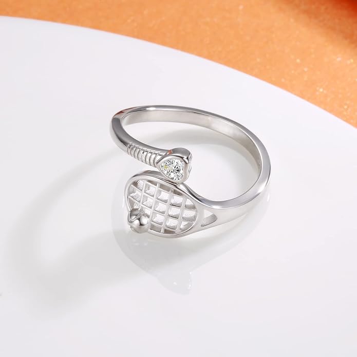925 Sterling Silver Basketball Softball Baseball Football Tennis Racket Ring Adjustable Sports Jewelry Gifts for Women Player Mom