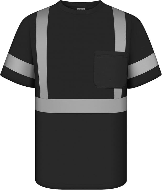 TCCFCCT Hi Vis Shirts for Men Class 2 High Visibility Shirts with Short Sleeves, Reflective Safety Shirts for Men Women, Durable Construction Work Shirts, Breathable, DC-Black 4XL