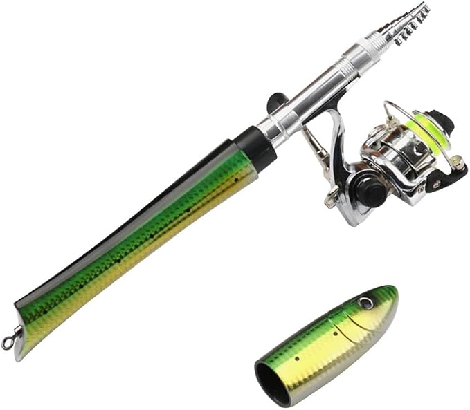 Pocket Fishing Rod, Fish-Shaped Pen Fishing Pole Lightweight Telescopic Fish Rod with Reel & Line for Saltwater Freshwater