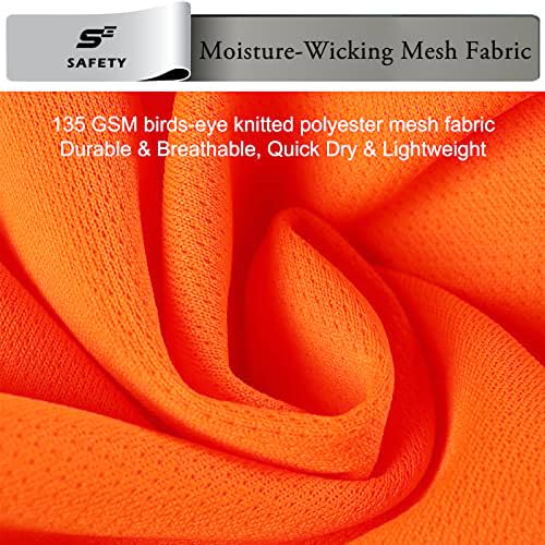 sesafety Safety Reflective Shirts, Class 2 High Vis Shirts for Men Construction Work Mesh Short Sleeve Orange XL