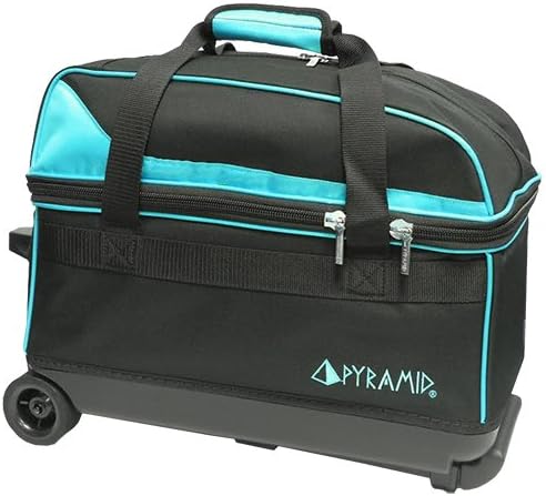 Pyramid Prime Double Roller 2 Ball Bowling Bag with Large Separate Compartment for Bowling Shoes (Up To US Mens Size 16) or Accessories, Locking Handle - Extends to 40"
