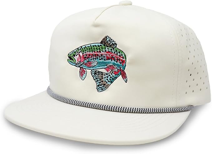 Trout Hat for Men - Dri-Fit Snapback Fishing Cap with Embroidered Rainbow Trout - Performance Laser Back Hat