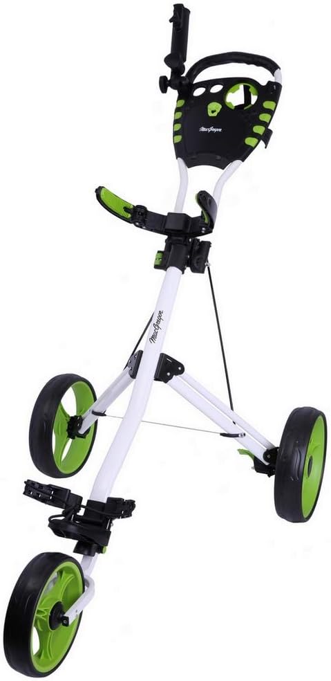 MacGregor Golf VIP 3 Wheel Golf Push Pull Cart - Foldable Lightweight Design with Foot Brake, Umbrella Holder and Drinks Holder
