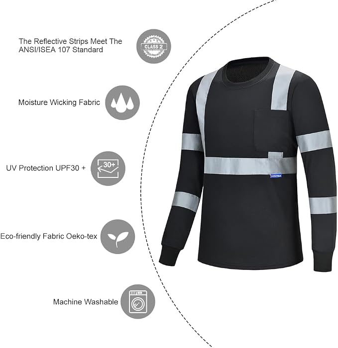 A-SAFETY Safety Shirt,High Visibility Work T Shirt Long Short Sleeve Class 3 (XS-6XL)