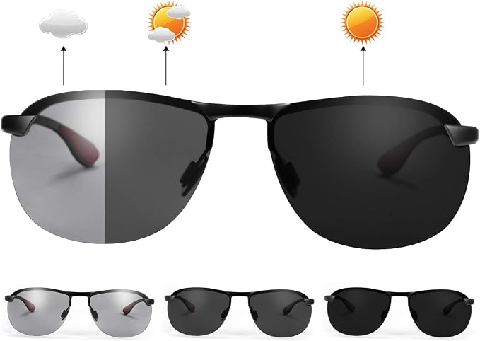 Polarized Photochromic Sunglasses for Men - UV Protection and Lightweight Sun Glasses for Driving Fishing