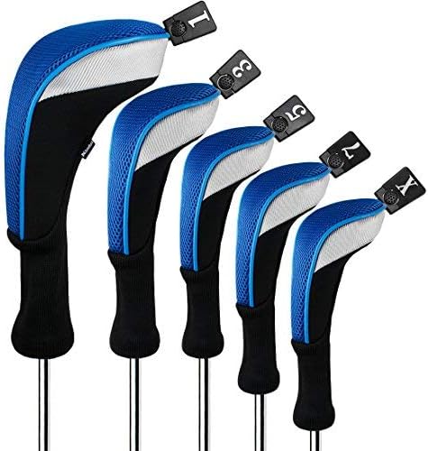 Andux 5pcs/Set Mesh Golf 460cc Driver Fairway Wood Club Head Covers Long Neck with No. Tags