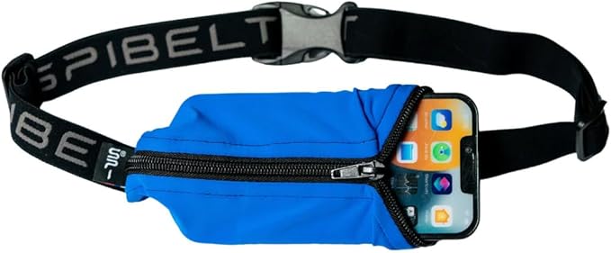 SPIbelt Running Belt Original for Women Men, Phone Holder for Running, Running Fanny Pack, Running Waist Pack, Adjustable Waist, [Fits All Phones]. Made from Recycled Materials. Blue with Black Zipper