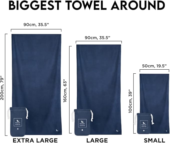 Dock & Bay Beach Towel - Quick Dry, Sand Free - Compact, Lightweight - 100% Recycled - Includes Bag - Essential - Deep Sea Navy - Large (160x90cm, 63x35)