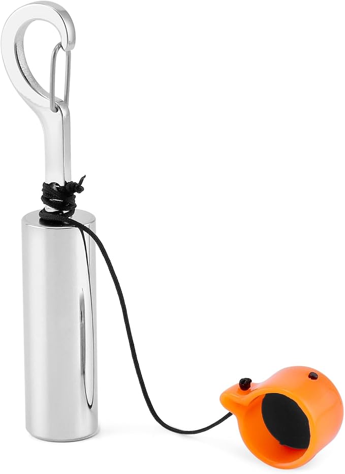 QWORK Scuba Diving Underwater Shaker with Clip, Non-Corrosive Metal Rattle Stick, Compact Safety Signal Bell for Scuba Gear Accessories - Includes Protective Quiet Cover for Marine Life Conservation