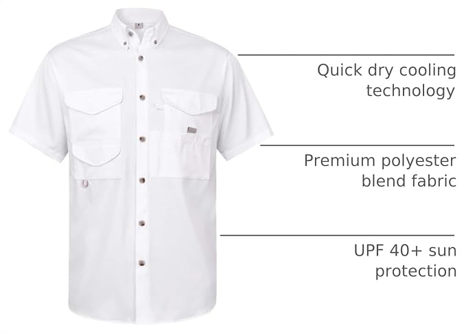 Alimens & Gentle Short Sleeve Fishing Shirt Wicking Fabric Sun Protection Casual Button Down Shirts