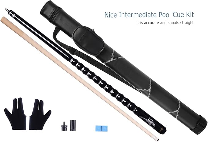 Ergonomic Design 13mm Tip 58" Maple Pool Cue Stick Kit with Hard Case