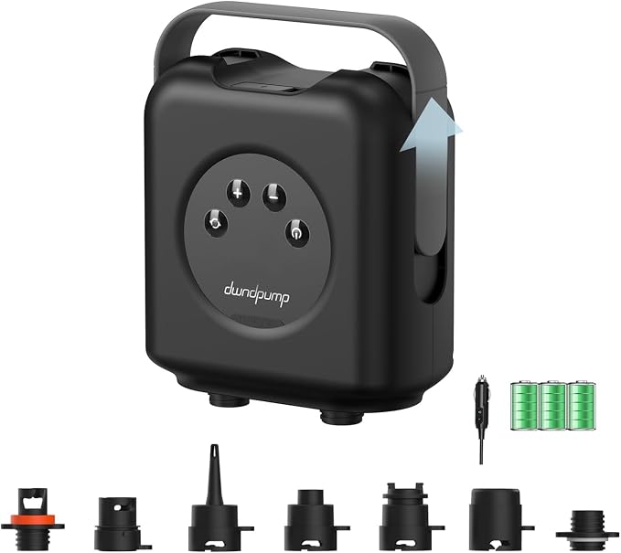 dwndpump Paddle Board Pump Electric Portable, Rechargeable 20 PSI High Pressure, Dual-Stage Inflation, Auto-Off & 12V DC, for Kayaks, Mattress, Kite Wings, Tents