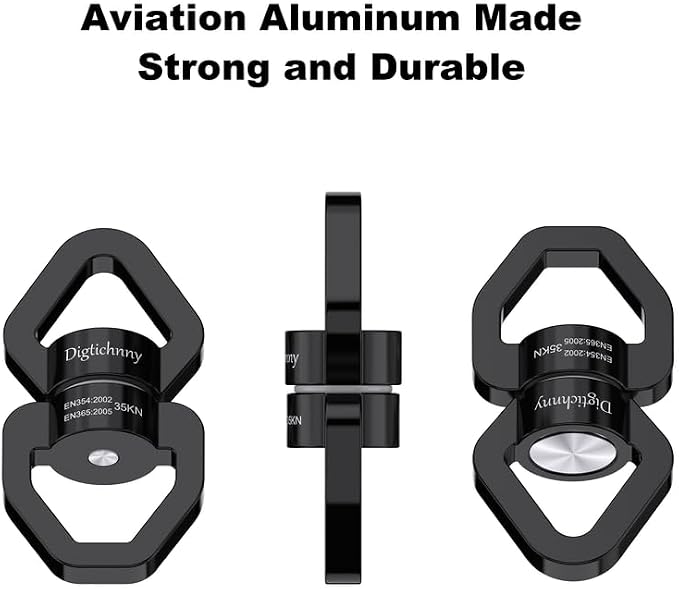 2 Pack Swing Swivel Hook, 35KN Aluminium Alloy Swing Swivel Heavy Duty, Swing Spinner For Children's Swing,Aerial Yoga,Web Tree Swing,Hanging Hammock Indoor Outdoor(Black with 4 Carabiners)