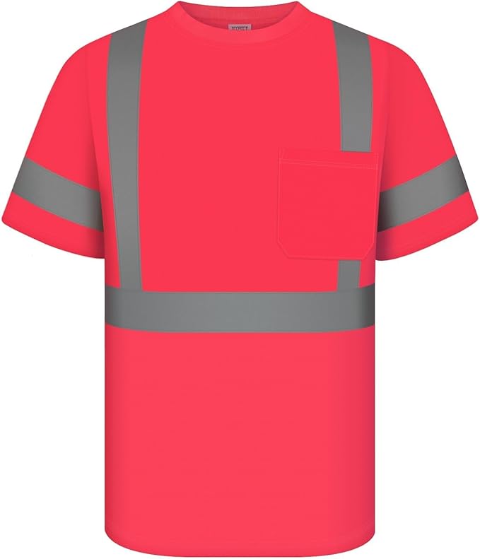 TCCFCCT High Visibility Shirt for Men Class 3 Construction Shirts with Pocket, Hi Vis Reflective Safety Work Shirts for Men Women, Short Sleeves, Durable & Breathable, DC-Pink 3XL