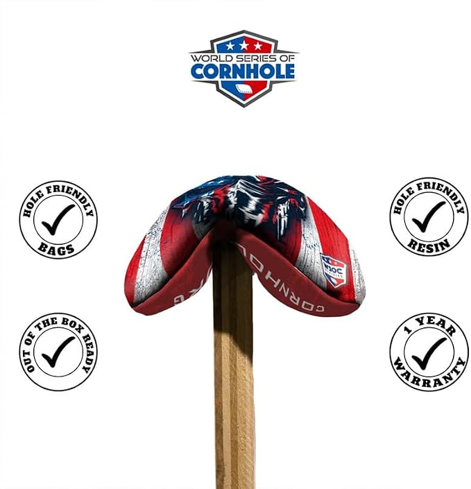 Official Pro Cornhole Bags Set of 8 – Regulation Size & Weight Corn Hole Bean Bags – Patriotic American Flag Inspired Designs – Professional Outdoor Yard Game Accessories