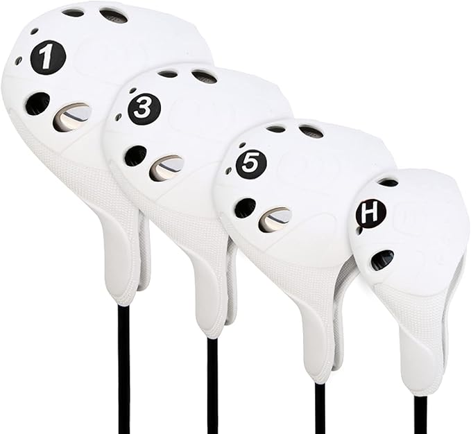 PGM Golf Club Covers, 4pcs Drivers Fairway Woods Hybrid Golf Head Covers with Number, Fit Oversized Right Handed Brands, Easy on Off, Washable