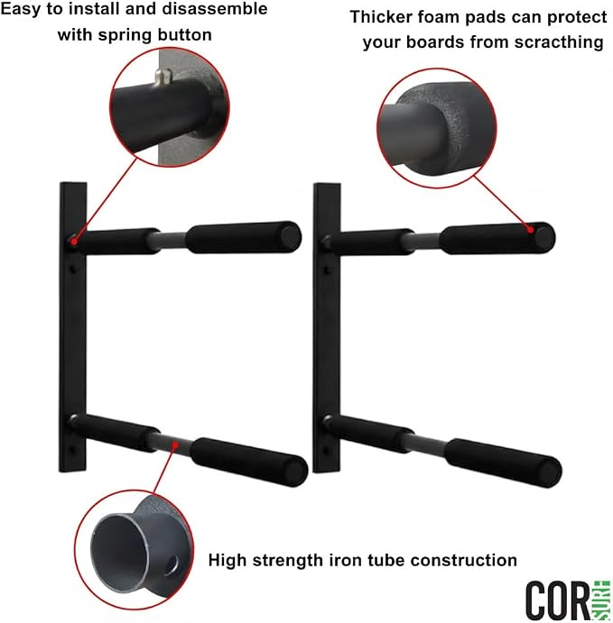 COR Surf Double Board Surfboard Rack | High Performance SUP Wall Mount for Paddleboard or Surfboard SUP and Longboard Wall Shelf