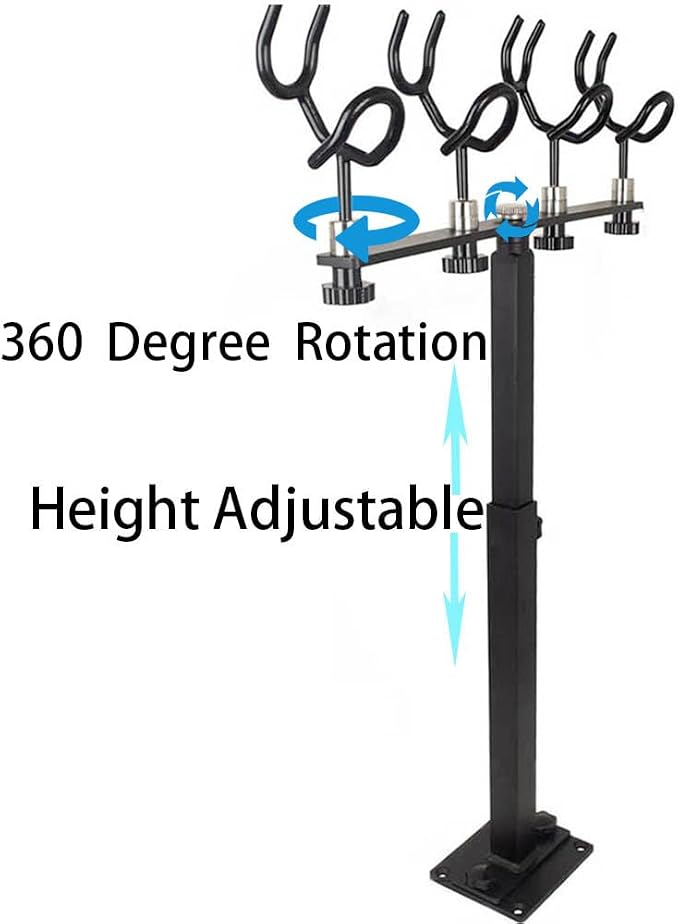 360 Degree Rotation & Adjustable Height Fishing Rod Holder with 4 Head, Marine Fishing Pole Rack with Mounting Plate, Multi-Functional Aluminum Fishing Rod Support for Wide Occasions