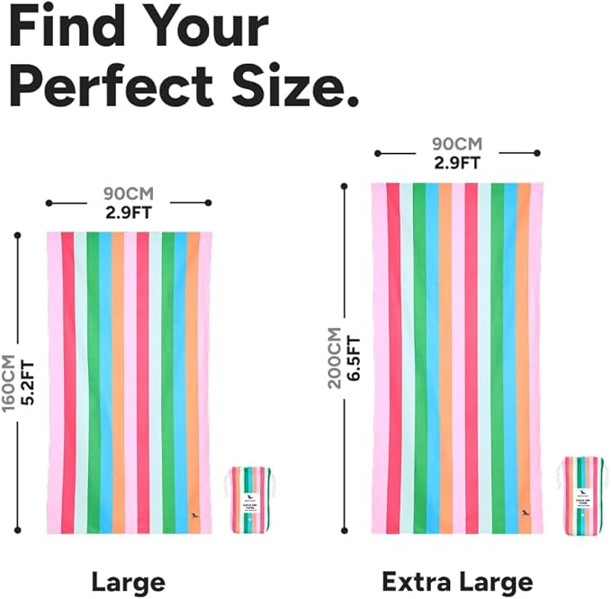 Dock & Bay Beach Towel - Quick Dry, Sand Free - Compact, Lightweight - 100% Recycled - Includes Bag - Tutti Frutti - Large (160x90cm, 63x35)