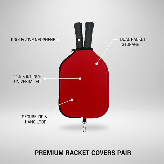 2-Pack Neoprene Racket Covers for Table Tennis & Badminton, Protective Storage Sleeves with Hanging Loop, Scratch-Resistant Paddle Cases