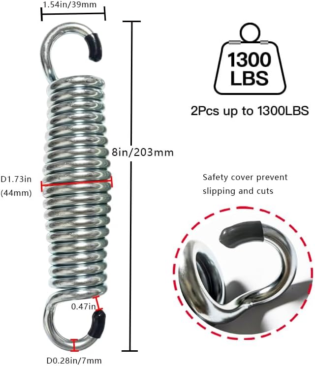Spring Hook for Patio Swing 990lbs Capacity Hammock Swing Accessories 4.52 Inch Galvanized Extended Hooks 2pcs (1300LB-Type A)