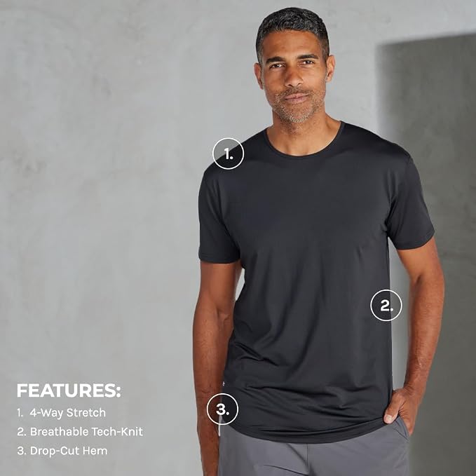 BYLT Performance Drop-Cut Men's T Shirt – Athletic Drop Cut Crewneck Tee – Moisture Wicking, Quick-Dry, Tapered Fit
