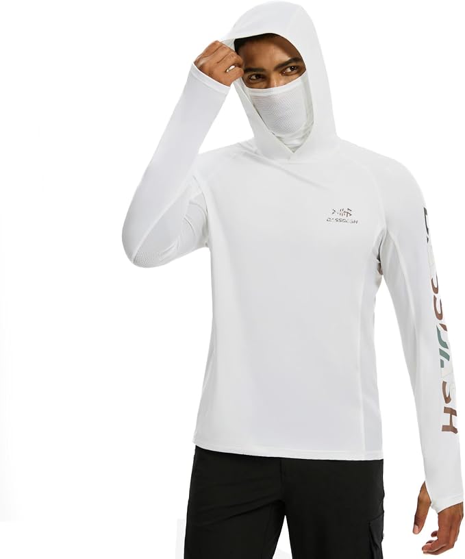 BASSDASH Men’s UPF 50+ Graphic Fishing Hoodie Shirts with Mask Pocket UV Long Sleeve Moisture Wicking FS47M
