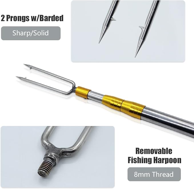Dutiplus Telescopic Fish Gaff with 1~5 Teeth Assorted harpoons Barbed, Sea and Ice Fishing Spear Gig for Hunting Fish Frog Mole