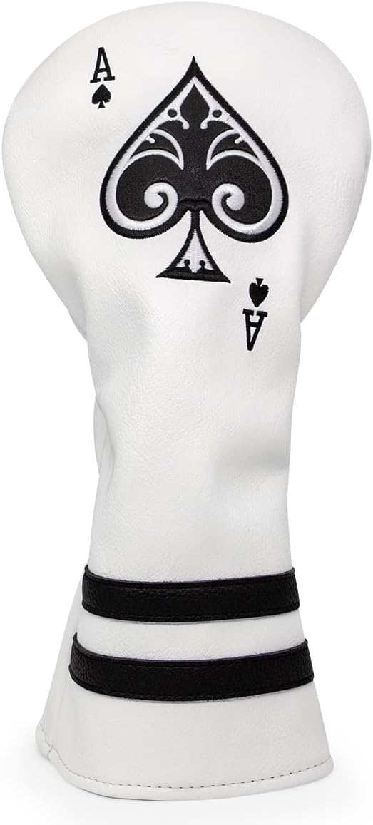 Ace Wood Club Headcover - 3pcs or 1pc - Driver/Fairway Woods/Hybrid Rescue - White Leather Golf Club Cover