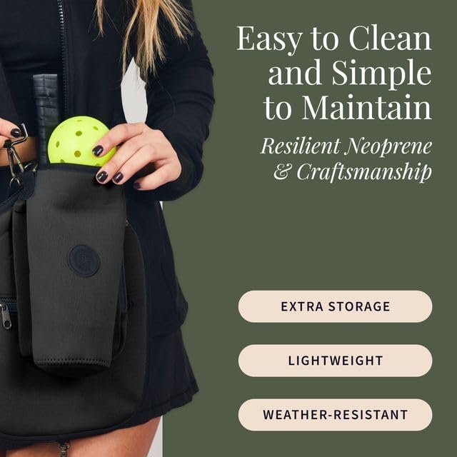 Posh Pickler Clip-On Expandable Neoprene Pouch with Zipper, Weather-Resistant Design, Secure Storage for Keys, Card, Compatible with Crossbody Paddle Cover & Strap, pickleball gifts 7.7" L x 5" W