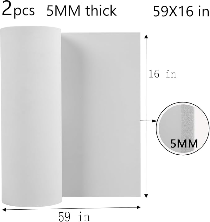 AMZQNART 2Pcs EVA Foam 5mm, Cosplay Foam Roll 16 x 59in (6.5sqft) White, Suitable for Large Foam Cosplay Modeling, DIY Projects, Crafts, Ultra High Density 90 kg/m3.