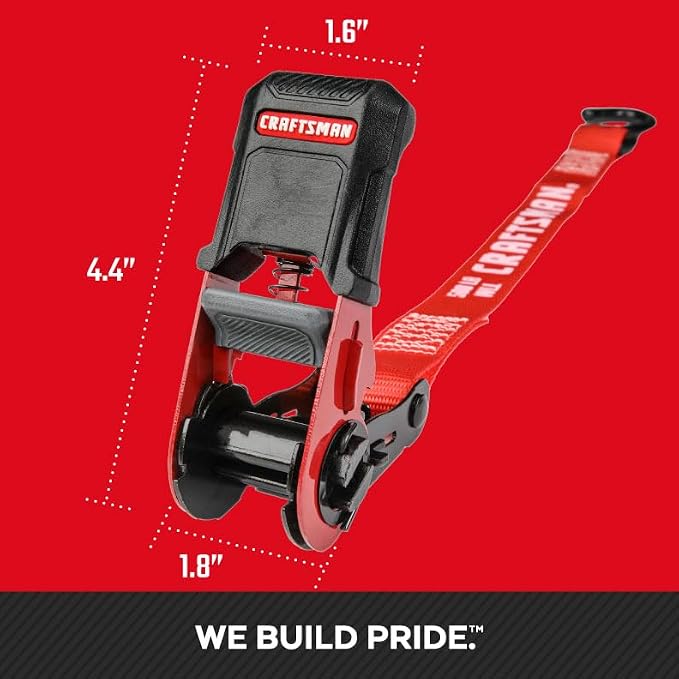 CRAFTSMAN CMXAZBS15004 Black/Red 1" x 12' Ratchet Tie Down Straps - Light/Mid-Weight Duty (1500 lb Break Strength), 4 Pack