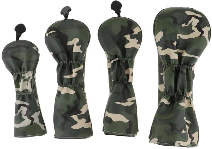 Baosity 4Pcs/Set Premium PU Camouflage Golf Head Covers No. 1 3 5 UT Wood Driver Club Protector Replacement & Interchangeable Number Tag