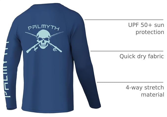 Palmyth Fishing Shirts for Men Long Sleeve UPF 50+ T Shirt Sun Protection | Quick Dry, Sun Protection, Myth-Cool Fabric, Fish Print, Moisture Wicking, Stretchy, Breathable, Fishing,Boating,Outdoor Wear