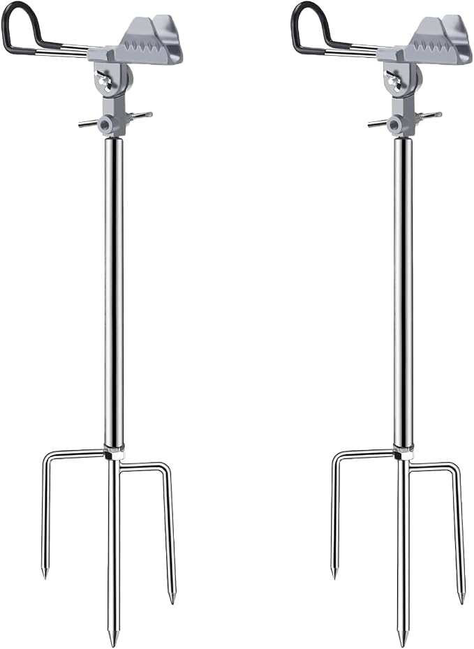 Fishing Pole Holder Upgraded 360° Adjustable Stainless Steel, Fishing Rod Holder for Ground, Heavy Duty Bank Fishing Outdoor Fishing Gear