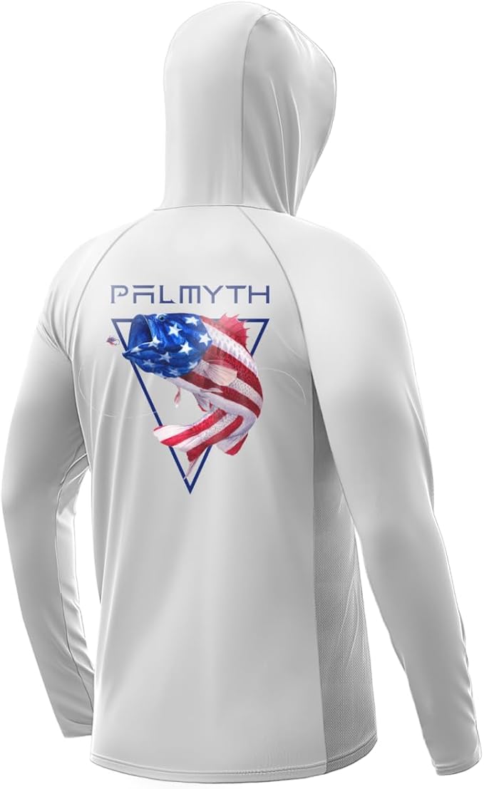 Palmyth Fishing Hoodie for Men Long Sleeve Sun Protection UV UPF 50+ Shirts | Hidden Zipper Pocket, Thumb Loops, Quick-Dry, Side Mesh Panels, Lens Cleaning Cloth, 4-Way Stretch