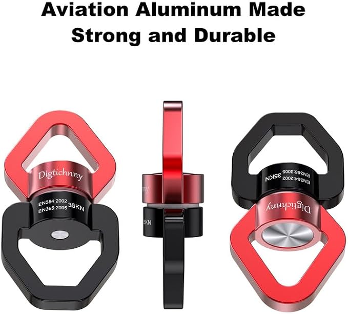 2 Pack Swivel Hook for Swing, 35KN Swing Spinner, Aluminium Alloy Swing Swivel for Children's Swing,Aerial Yoga,Web Tree Swing,Hanging Hammock Indoor Outdoor(Black-Red with 4 Carabiners)