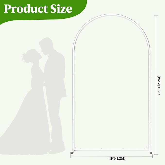 7.2FT Metal Wedding Arch Backdrop Stand,Stable Wedding Arch Frame for Wedding Ceremony Birthday Party Baby Shower Graduation Anniversary Floral Decoration,White