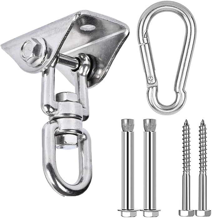 360° Swivel Swing Hangers for 1200lb Heavy Duty in 304 Stainless Steel, Swing Hook Set Fits Wood & Concrete for Yoga, Hammock, Trapeze, Boxing Sandbag Lifting Rope and Playground Suspension Equipments