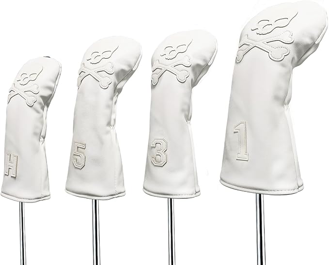 Scott Edward Skull Golf Woods Headcovers Covers for Driver Fairway 1 3 5 H Clubs Set Heads PU Leather Unisex Black Brown