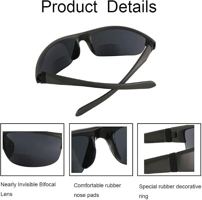 3 Pairs Bifocal Sunglasses for Men and Women, Half Rim Outdoor UV Protection Reader Glasses