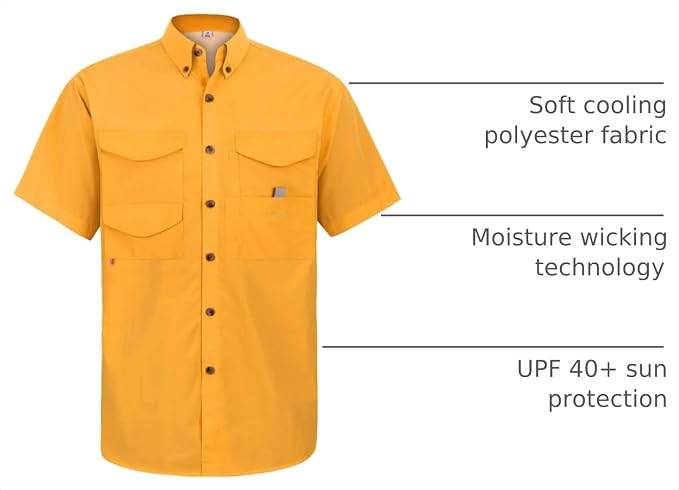Alimens & Gentle Short Sleeve Fishing Shirt Wicking Fabric Sun Protection Casual Button Down Shirts