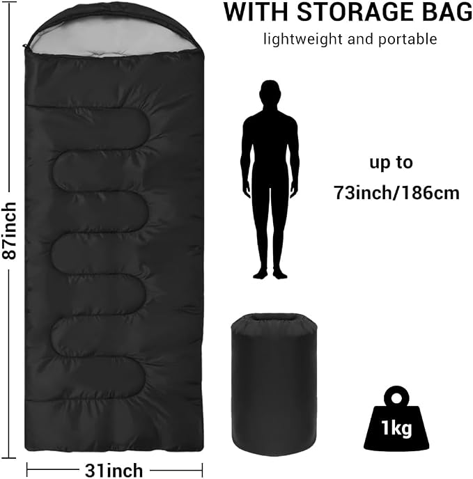 Double Sleeping Bag for Adults Camping,Bring Pillow, XL Queen Size Sleeping Bags for 2 Person Hiking Backpacking, Lightweight Waterproof with Compression Sack